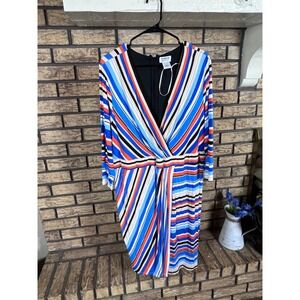 Monroe &‎ Main Womens Dress Striped Faux Wrap 3/4 Sleeve Knee Length